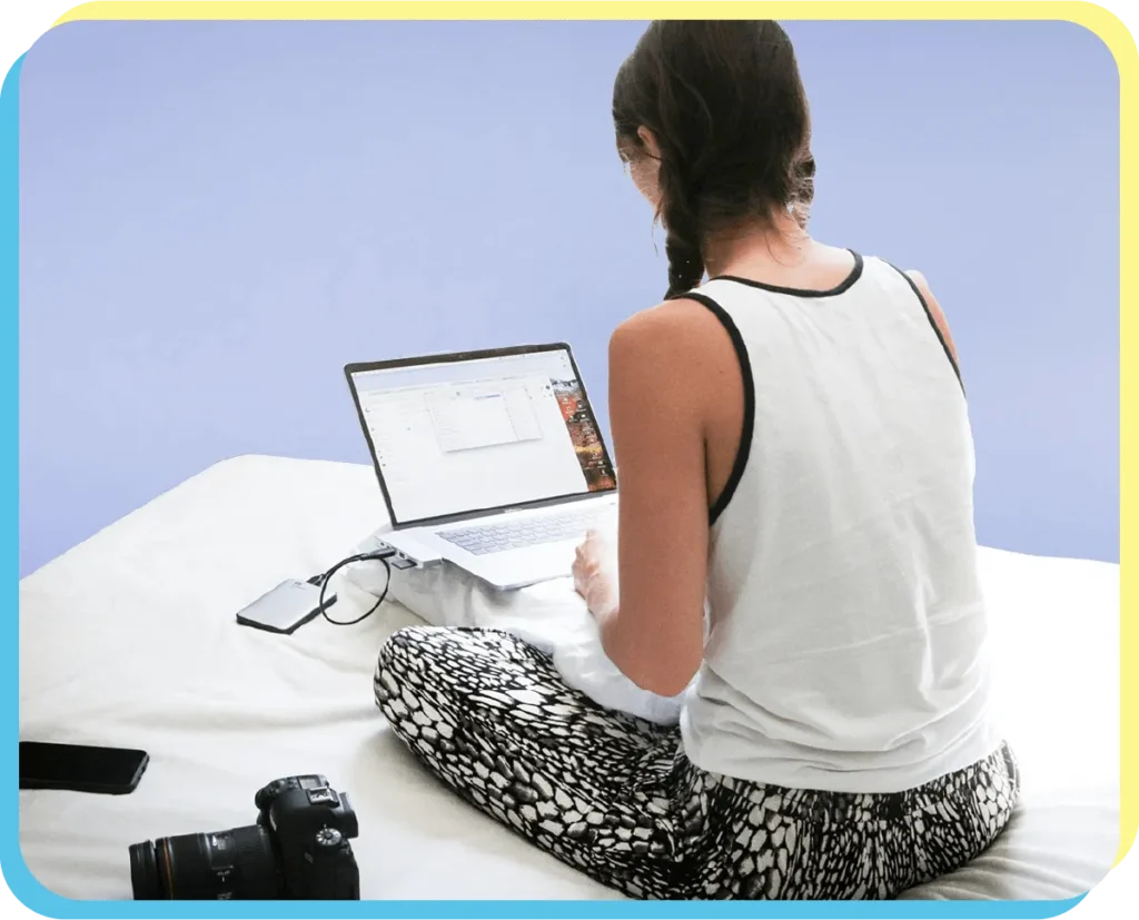 Female working on the laptop